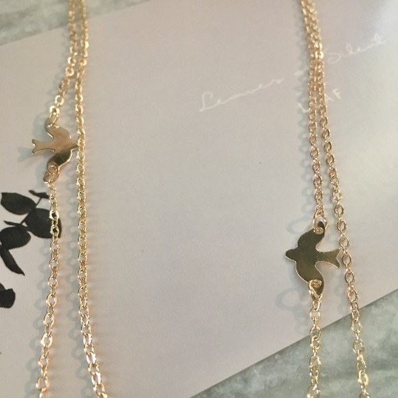 Twin Birds Layered Two Strand Gold Necklace - Picture 6 of 8